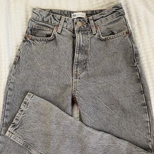 Zara Mom Fit Black High Rise Jeans Acid Effect